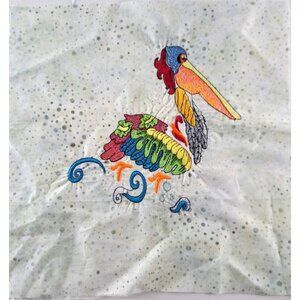 Vibrant Pelican Bird Patch Bright Colors 7x7 Crafts DIY Quilting Whimsical